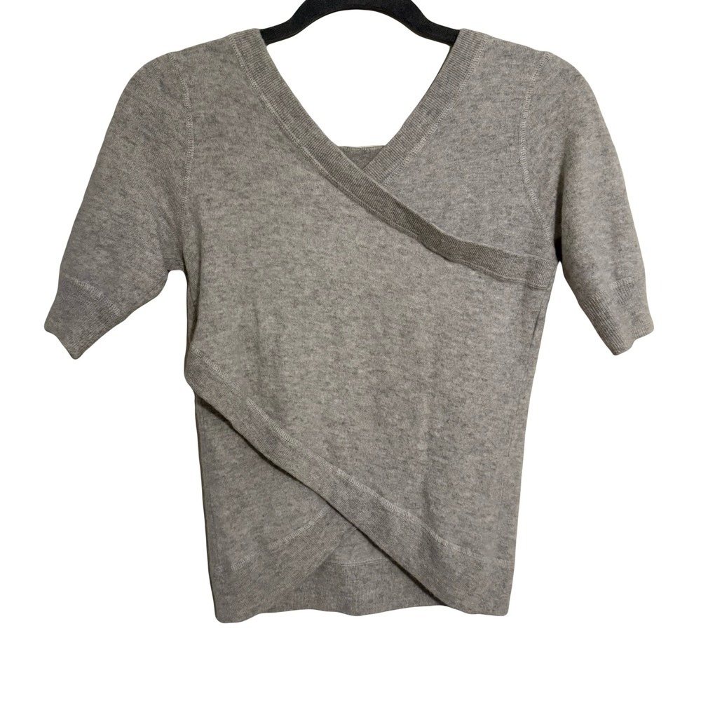 Autumn Cashmere Gray Short Sleeve Sweater Top Crossover Ribbed Knit Small - Picture 2 of 4